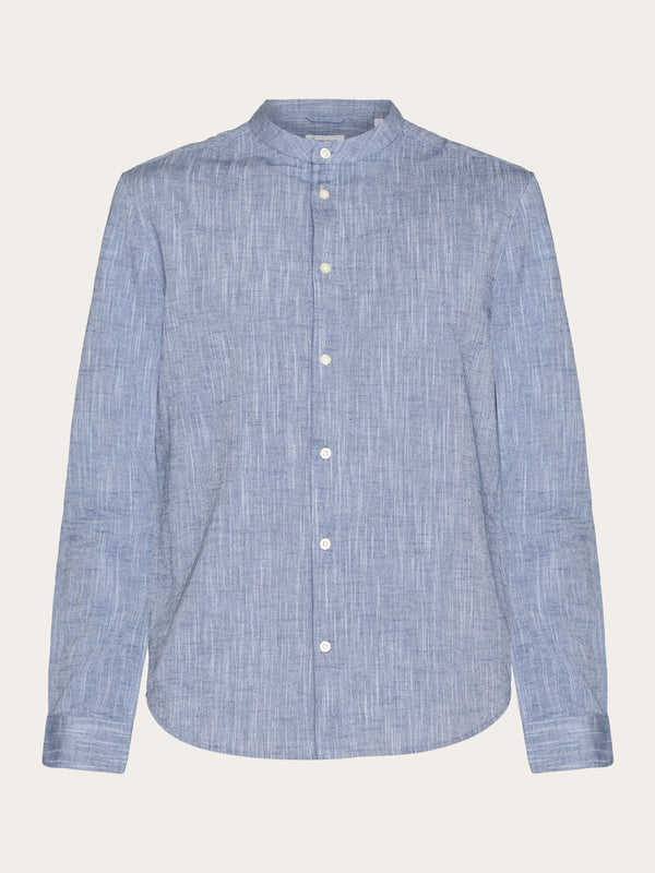 KnowledgeCotton Apparel - MEN Custom fit linen stand collar shirt Shirts 1001 Total Eclipse
