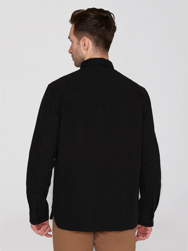 KnowledgeCotton Apparel - MEN Harald Small Owl Oxford Regular Fit Shirt - GOTS/Vegan Shirts 1300 Black Jet
