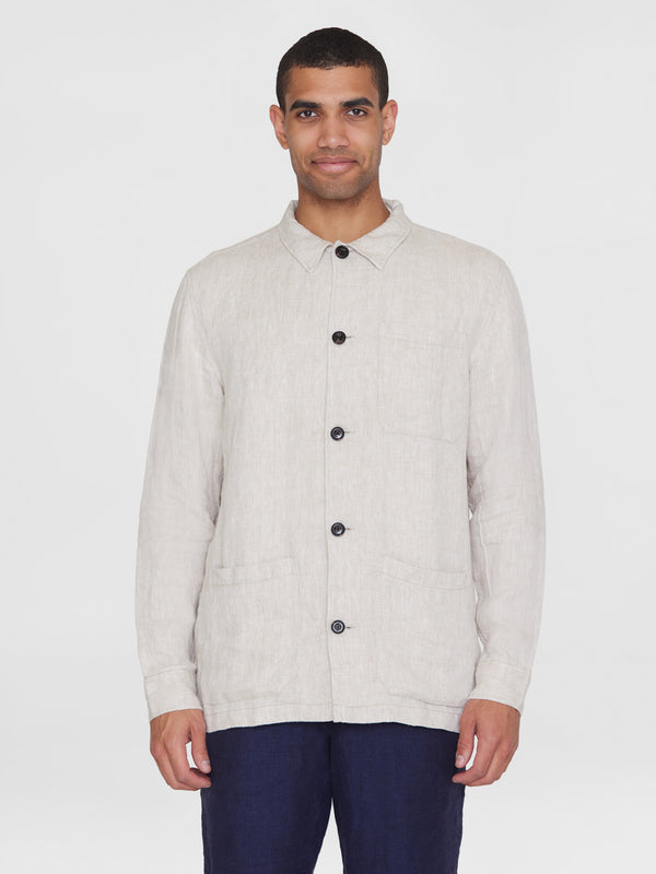 KnowledgeCotton Apparel - MEN Herringbone linen overshirt - GOTS/Vegan Overshirts 1228 Light feather gray
