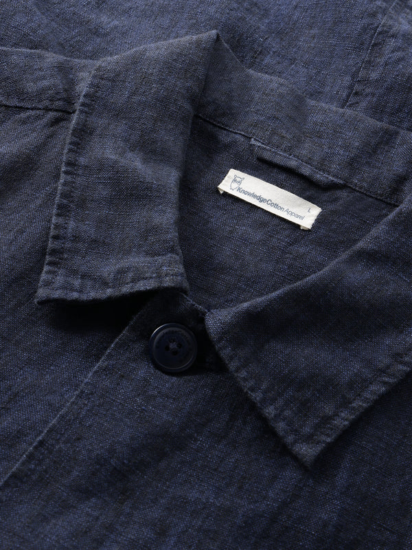KnowledgeCotton Apparel - MEN Linen overshirt Overshirts 1450 Yarndyed - Total Eclipse
