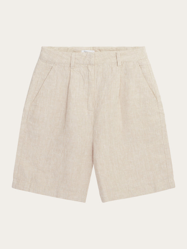 KnowledgeCotton Apparel - WMN POSEY wide high-rise linen shorts - GOTS/Vegan Shorts 1228 Light feather gray