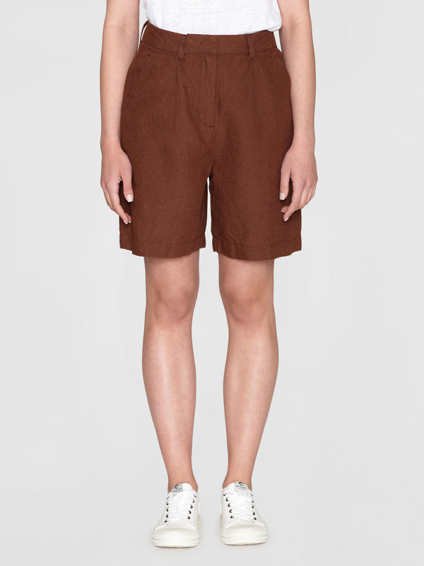 KnowledgeCotton Apparel - WMN POSEY wide high-rise linen shorts - GOTS/Vegan Shorts 1441 Tiramisu
