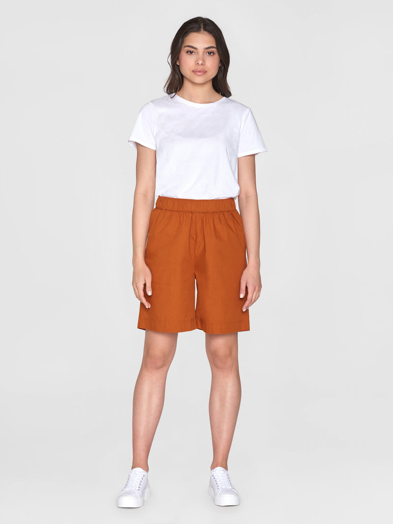 KnowledgeCotton Apparel - WMN Poplin bermuda shorts Shorts 1438 Leather Brown
