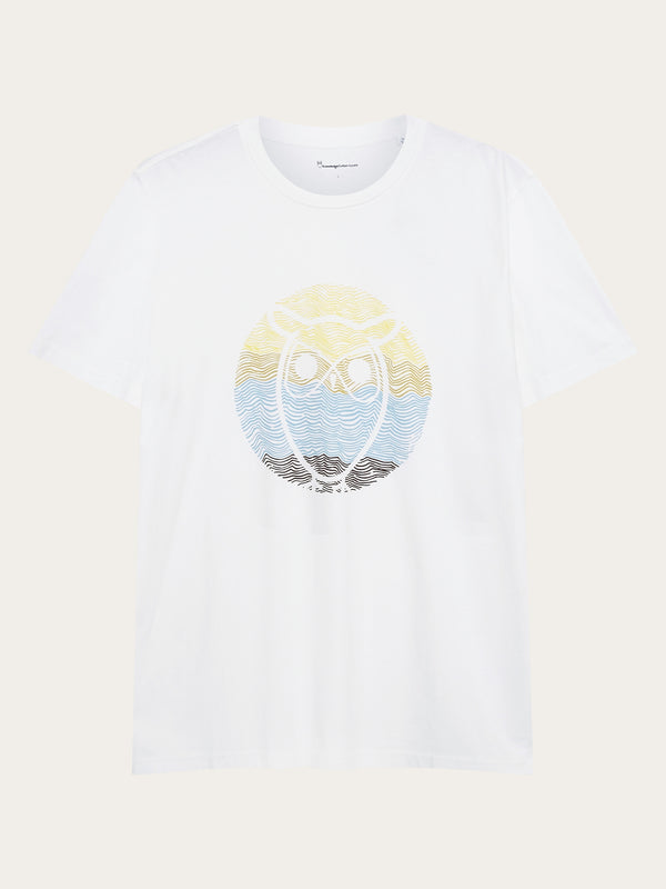 KnowledgeCotton Apparel - MEN Regular circled owl printed t-shirt - GOTS/Vegan T-shirts 1010 Bright White