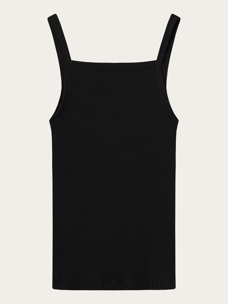 KnowledgeCotton Apparel - WMN Rib strap top T-shirts 1300 Black Jet