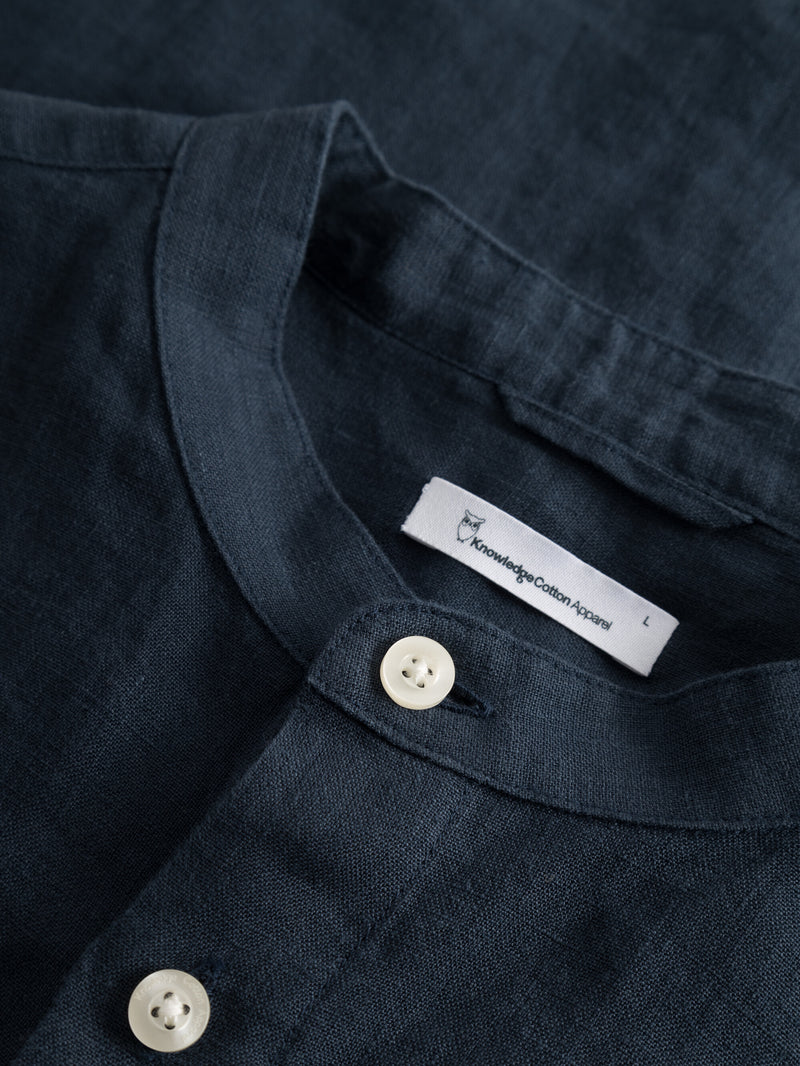 KnowledgeCotton Apparel - MEN Custom fit linen stand collar shirt Shirts 1001 Total Eclipse