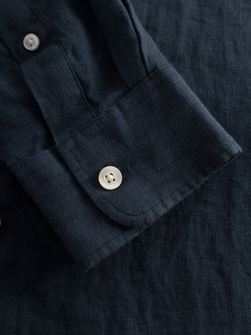 KnowledgeCotton Apparel - MEN Custom fit linen stand collar shirt Shirts 1001 Total Eclipse