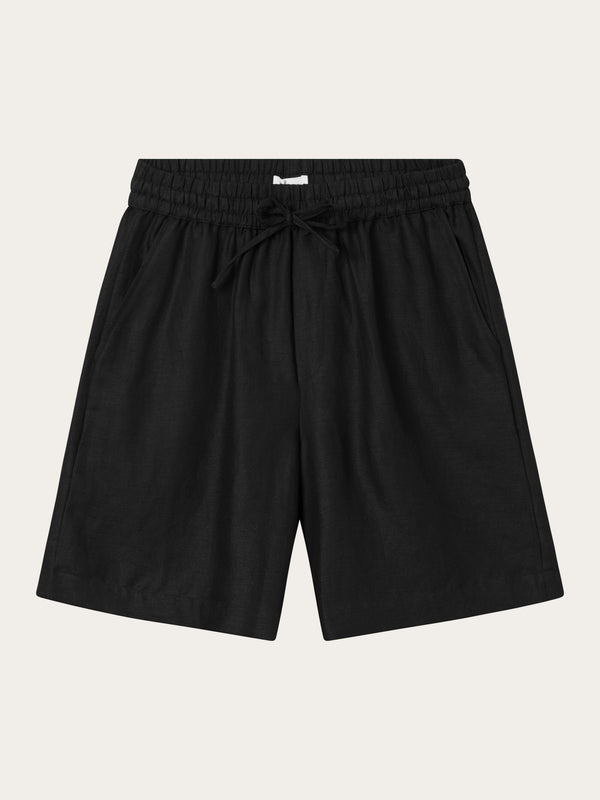 KnowledgeCotton Apparel - WMN Linen mix elastic waist shorts Shorts 1300 Black Jet