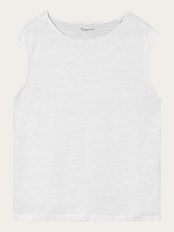 KnowledgeCotton Apparel - WMN Loose fold up linen t-shirt T-shirts 1010 Bright White